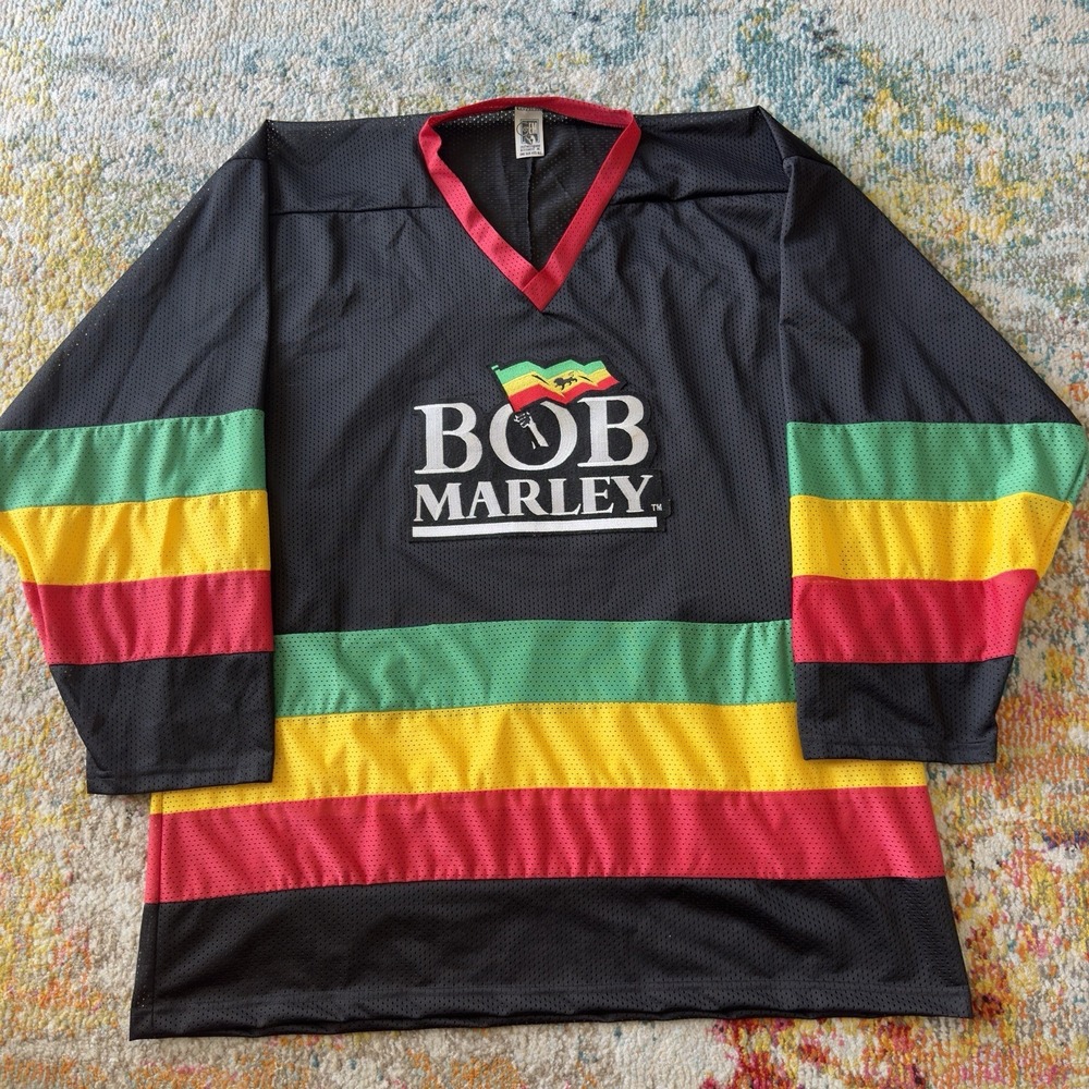 Vintage Bob Marley GEM Hockey Jersey Mens One Size Rasta Jamaica Mesh 90s